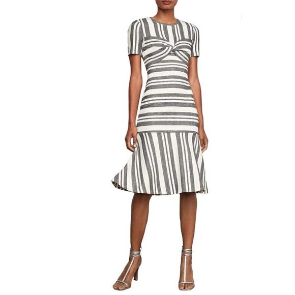 BCBGMaxAzria Gray & White Striped Twist Front Midi Dress S - Picture 1 of 8